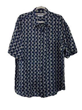 Orciani Navy and White Short-Sleeve Geometric Print Shirt